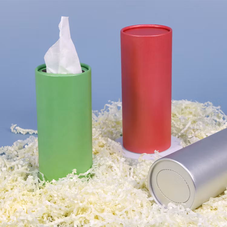 Firstsail Eco Friendly Recyclable Round Cardboard Green Gift Car Facial Tissue Paper Tube Cylinder Packaging Box for Restaurant Hotel