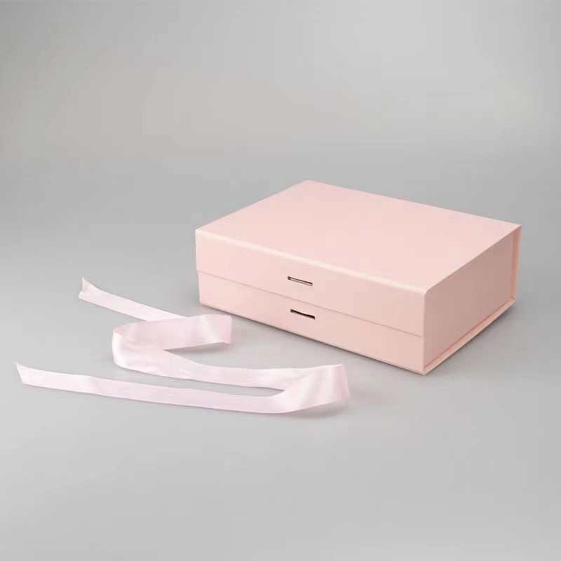 Rigid Paper Tote Portable Flip Folding Clothing Shoes Box with Magnetic Lid