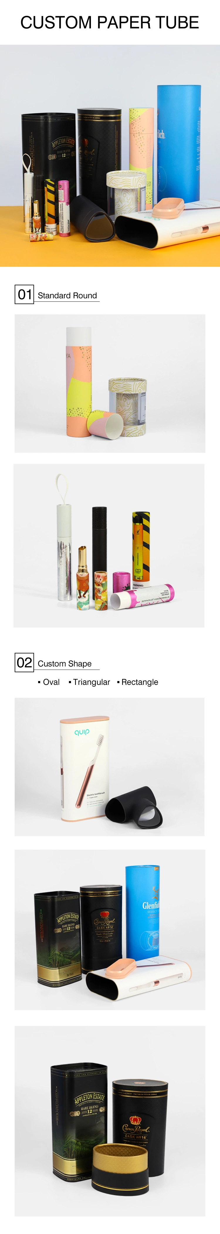 Firstsail Factory Custom Paper Tube Oval Triangle Square Special Shaped Gift Cylinder Wine Packaging Box Lip Balm