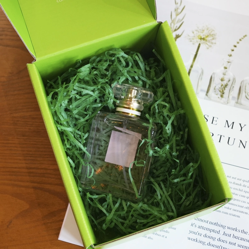 Custom Green Color Perfume Packaging Box with Raffia Paper Packaging Filling Box