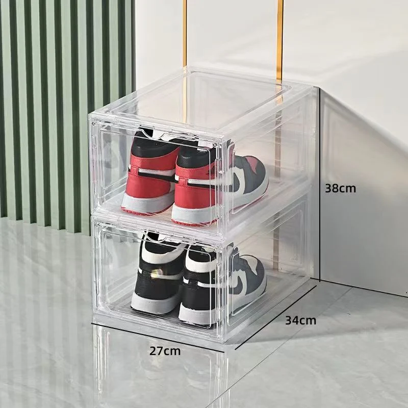 Space Saving Foldable Shoe Sneaker Container Bin Holder Clear Plastic Stackable Shoe Organizer Large 6 Pack Shoe Storage Box