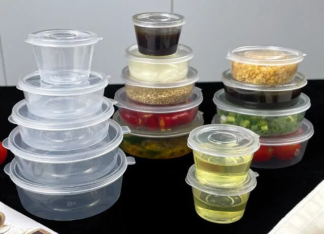 SGS Checked Disposable Food Grade Perfect Sealed Plastic Cup Sauce or Juice Separate Box with Lid