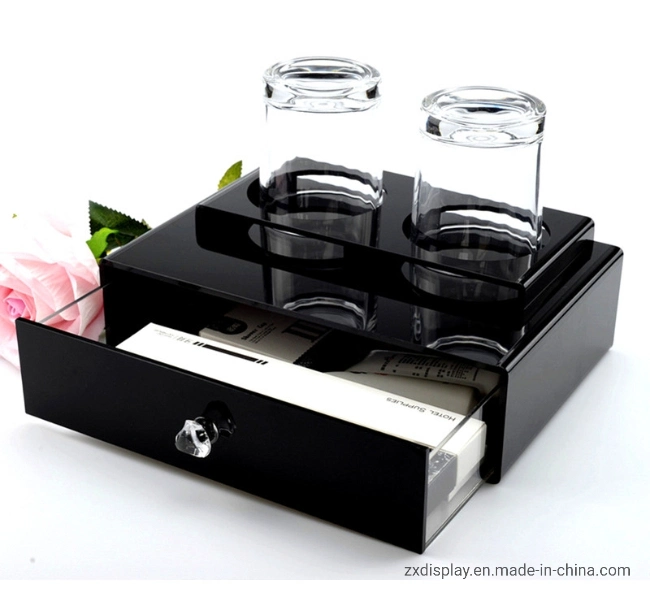 Hotel Shower Room Acrylic Toothbrush Storage Box with Cup Holder