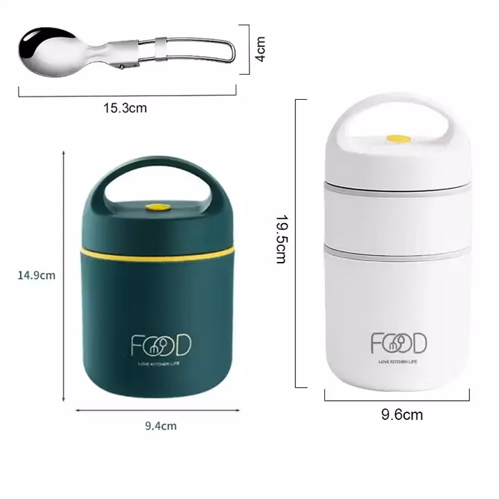 Double Layer Stainless Steel Lunch Box with Spoon Thermally Insulated Porridge and Soup Breakfast Cup for Kids