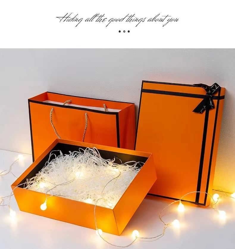 Luxury Top and Bottom Rigid Paper Gift Box with Ribbon for Cosmetics Perfumes Jewelry Cups Souvenirs Clothing Shoes