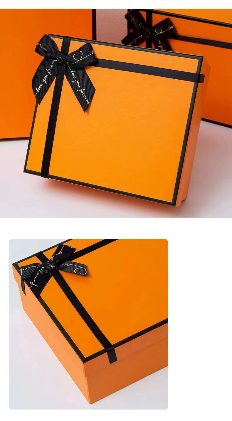 Luxury Top and Bottom Rigid Paper Gift Box with Ribbon for Cosmetics Perfumes Jewelry Cups Souvenirs Clothing Shoes