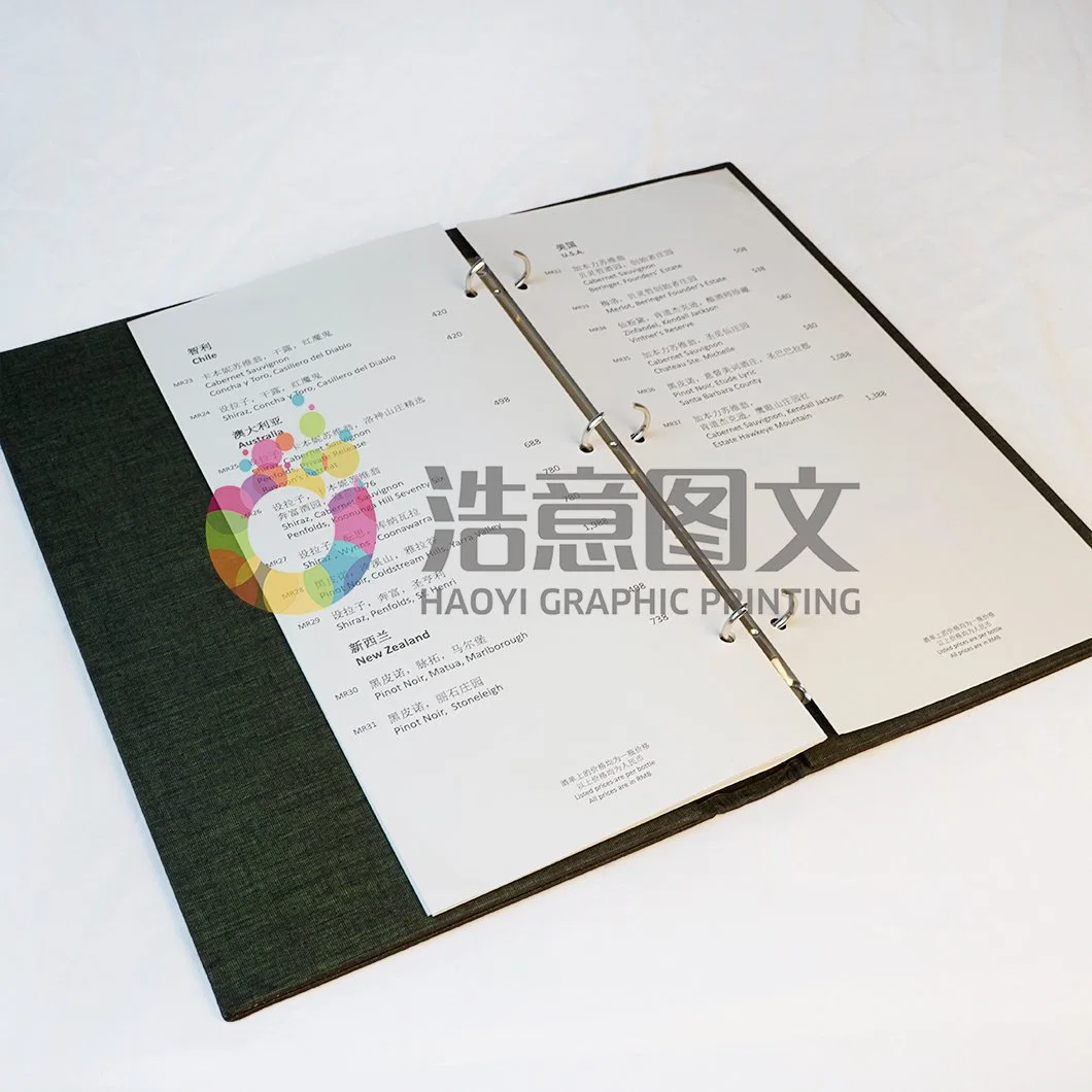 China Wholesale Packaging Company Printing Hotel Menu Wine List Packaging