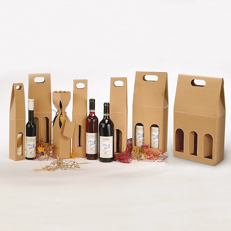 Hot Sale Corrugated Cardboard Wine Bottle Hand-Held Packaging Gift Box Kraft Paper Wine Carrier Box