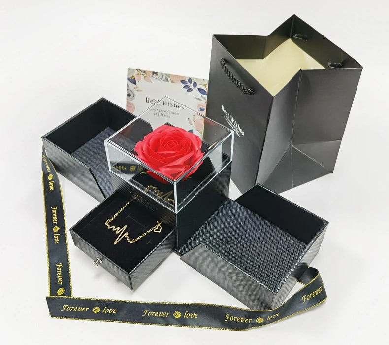 China Wholesale Two Layers Jewelry Flower Drawer Box with Custom Logo Printing, Rose Box Soap Gift Luxury Packaging Gift Box Bracelet Necklace Box