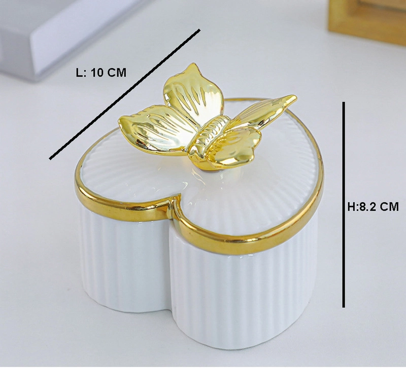 Personalized High Quality Heart Shaped Color Glaze Gold Ceramic Jewelry Box Ceramic Storage Box Unique Trinket Box Porcelain Gift Box