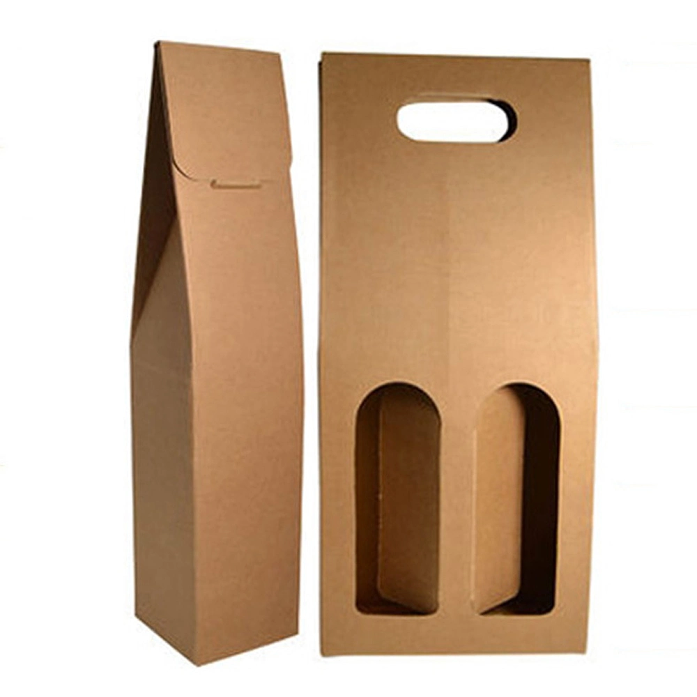 Hot Sale Corrugated Cardboard Wine Bottle Hand-Held Packaging Gift Box Kraft Paper Wine Carrier Box