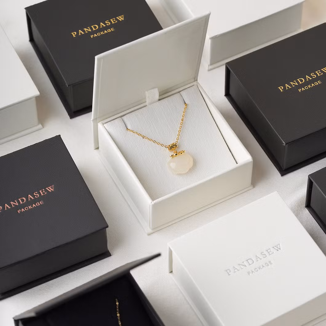 Pandasew Bulk Custom Logo Printed Pink 8X8X3.5cm Book-Style Magnetic Clasp Jewelry Boxes with Flip Lids Sponge Inside