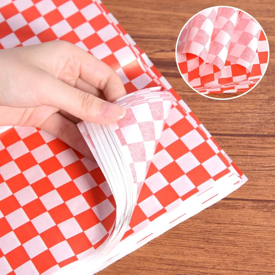 Factory Wholesale Chips Greaseproof Baking Cupcake Liner Hamburger Fried Wax Wrap Sandwich Packaging Food Wrapping Paper for Foil Burger Deli