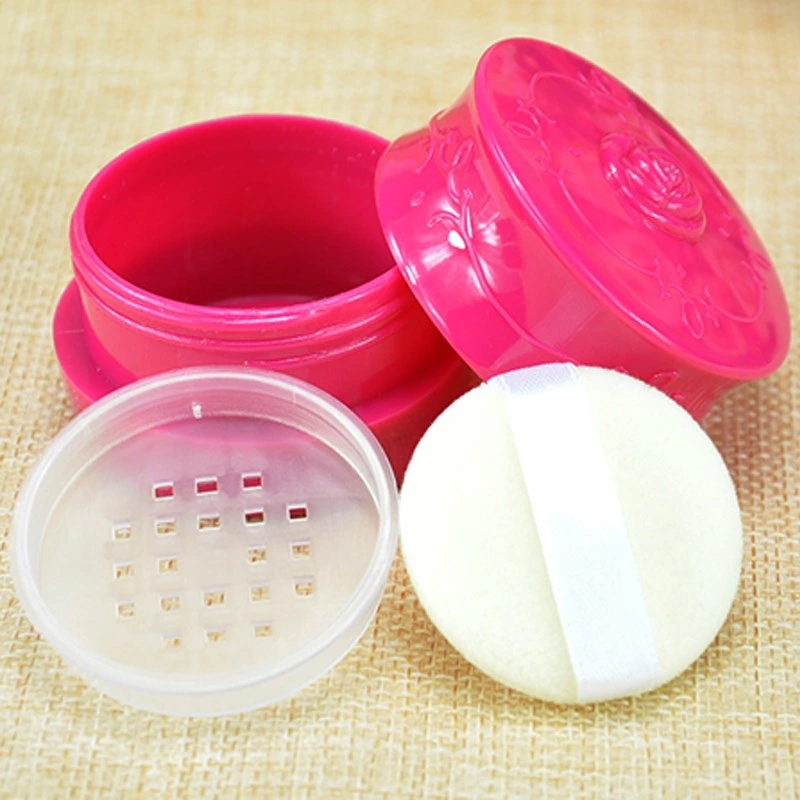 10g Empty Loose Powder Box Jar with Grid Sifter &amp; Puff Flower Pattern Packing Beads Container Powdery Cake Box Cosmetic