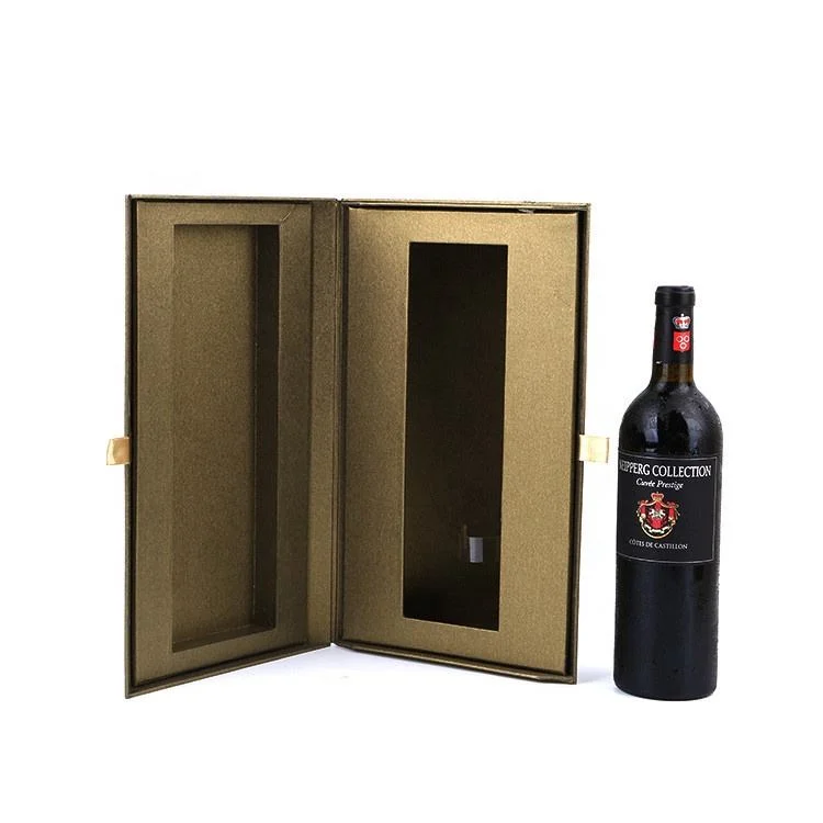 Custom Printing Cardboard Clamshell Single Glass Bottle Set Gift Packaging Wine Box