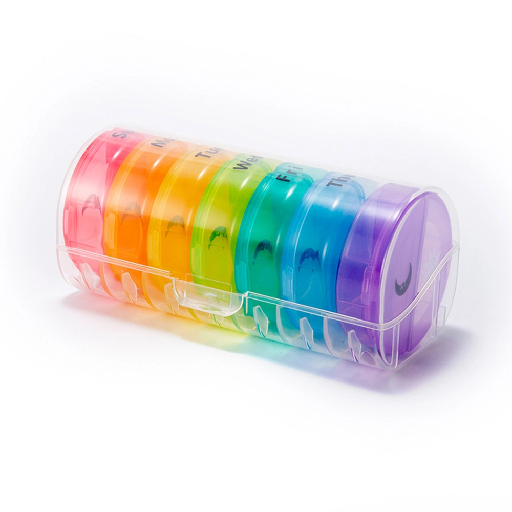 Rainbow 7 Days Pill Box Organizer Plastic Storage Box Container Portable Medicine Pill&prime; S Case Weekly Pillbox Hat for Tablets PP