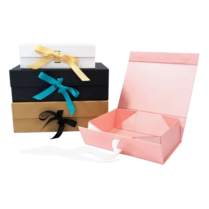 Custom Logo Hard Box Ribbon Bow Wedding Insert Collapsible Promotional Flat Recycle Packaging Folding Shopping Collapse Storage Folded Magnetic Gift Boxes