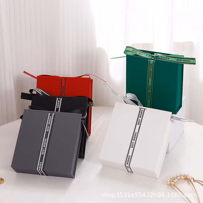 Paper Box Ribbon Book Necklace Box Earrings Bracelet Ring Jewelry Packaging