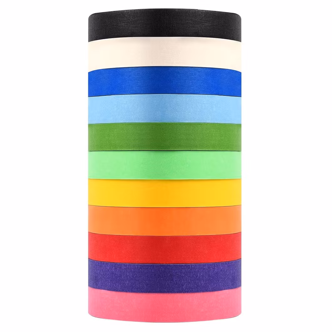 Black Blue Green White Yellow No Residue Colorful Rubber Waterproof Jumbo Roll Crepe Washi Paper Car Washi Painter Masking Tape