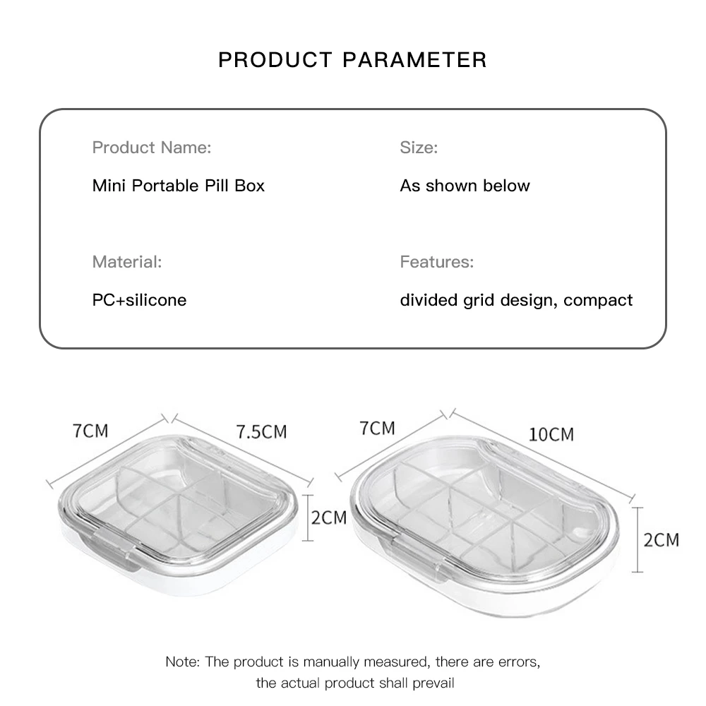 4/6 Grid Transparent Medicine Storage Pill Box for Home Travel Pill Case Vitamins Container Organizer Tablets Dispenser Pillbox