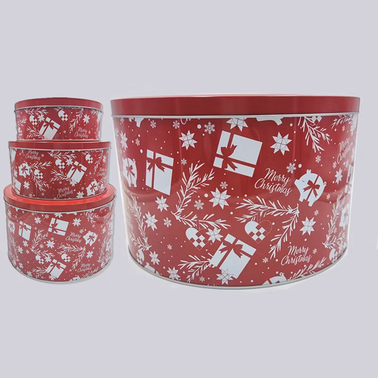 Pretty Tin Box Round Metal Can Wholesale Christmas Gift Box Custom Size Logo Cookie Box