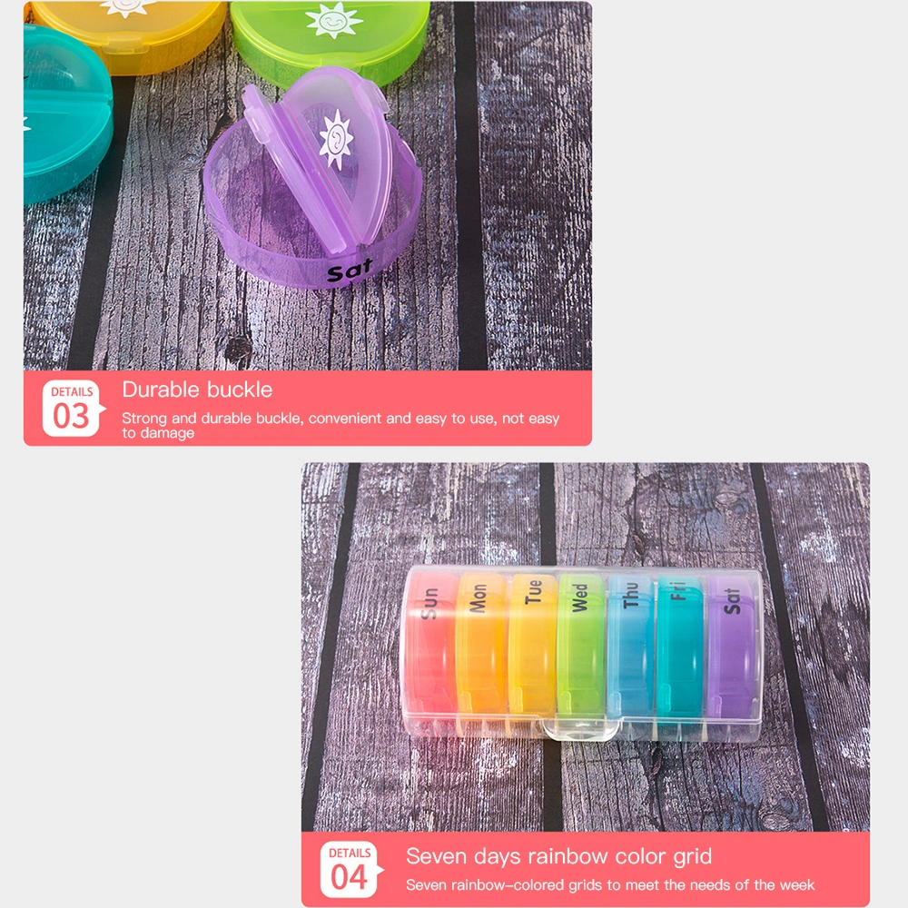 Rainbow 7 Days Pill Box Organizer Plastic Storage Box Container Portable Medicine Pill&prime; S Case Weekly Pillbox Hat for Tablets PP