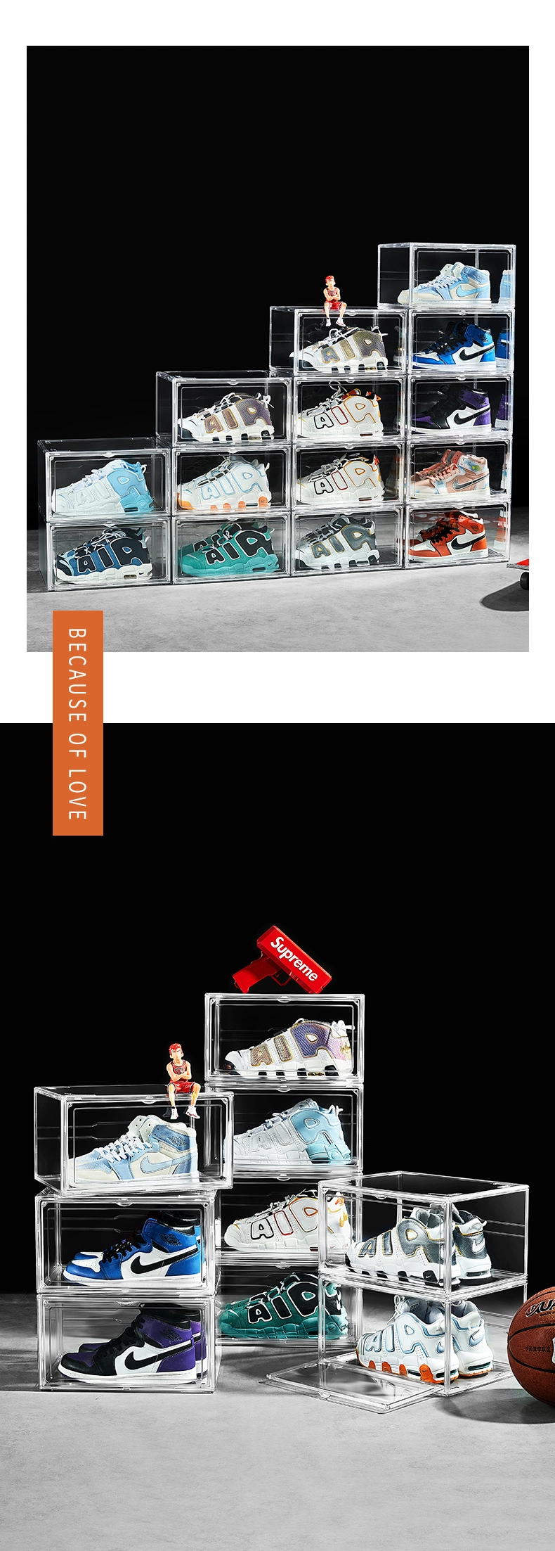 Wholesale Magnetic Clear Hard Acrylic Transparent Plastic Foldable Sneaker Crate Display Shoe Organizer Storage Boxes for Shoes