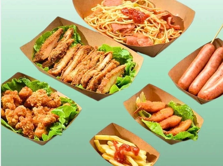 Biodegrable Brown Cardboard Food Paper Packaging Finger Food Tray with Greaseproof