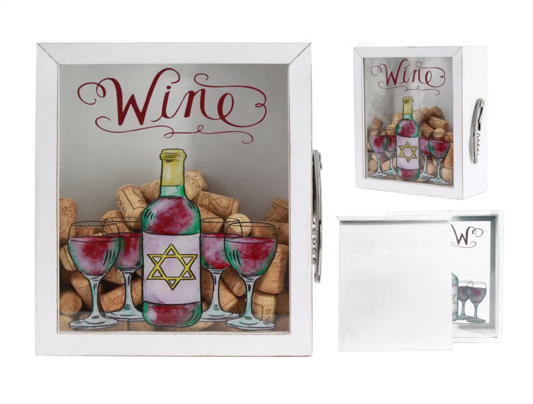 High Quality Wall Personalized Shape Wine Cork Wine Bottle Opener Custom Square Wooden Storage Box