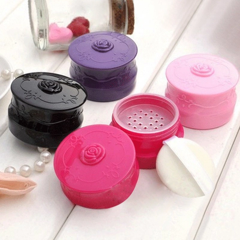 10g Empty Loose Powder Box Jar with Grid Sifter &amp; Puff Flower Pattern Packing Beads Container Powdery Cake Box Cosmetic