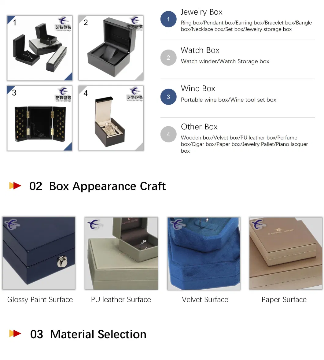 Wholesale Customization Piano Paint/Jewelry Box/Wooden Packing/PU Leather Box/Velvet Box/Necklace/Ring/Pendant/Bracelet/Bangle/Coin/Perfume Box/Velvet/Gift Box/