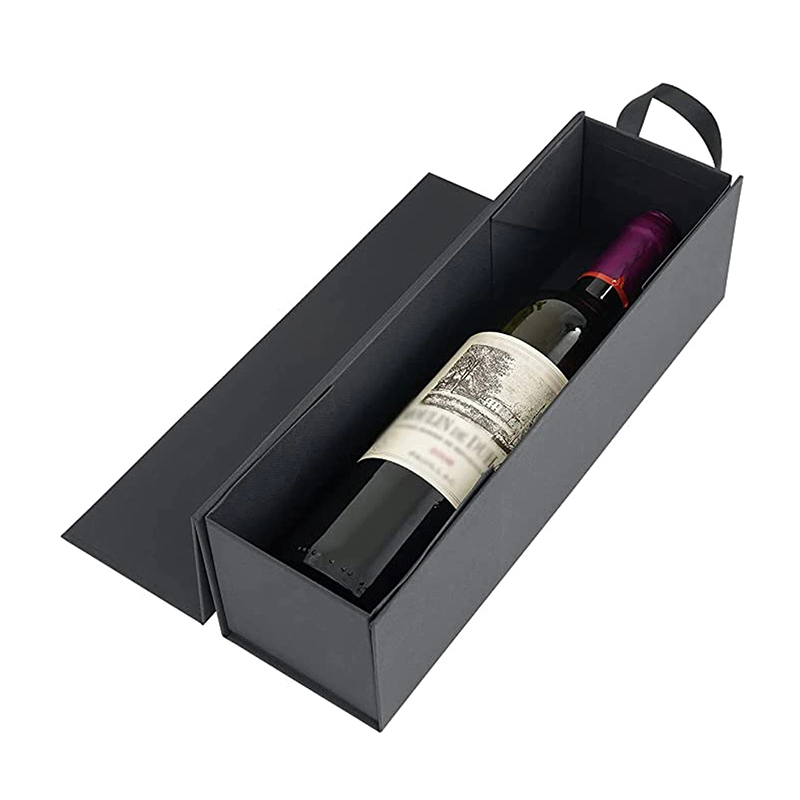 Wine Gift Box, Black Wine Bottle Boxes with Handle for Liquor and Champagne Magnetic Closure Collapsible Gift Box for Party, Wedding, Gift Wrap, Storage