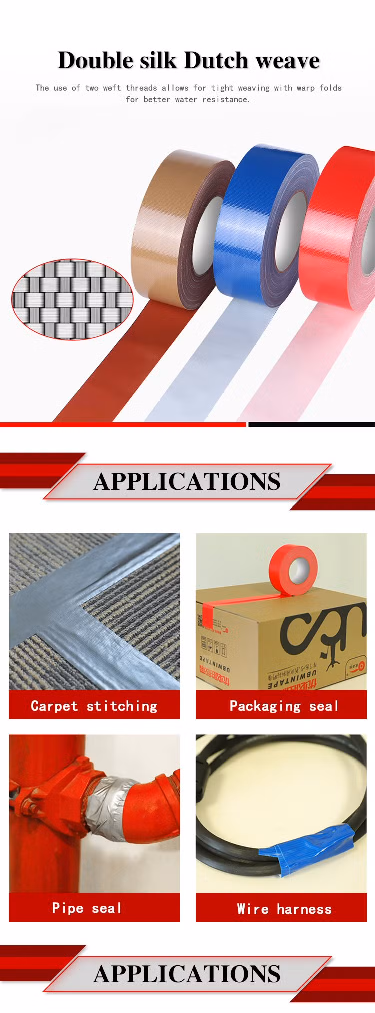 Rubber Glue Heavy Duty Custom Decorative Waterproof 48mm Silver Cloth Duct Tape