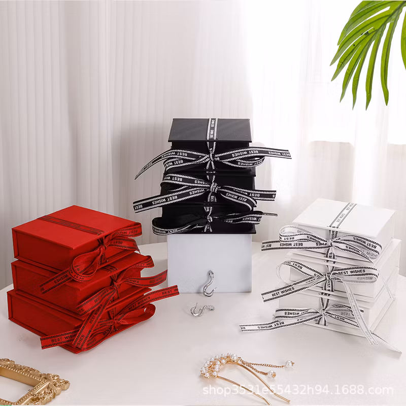 Paper Box Ribbon Book Necklace Box Earrings Bracelet Ring Jewelry Packaging