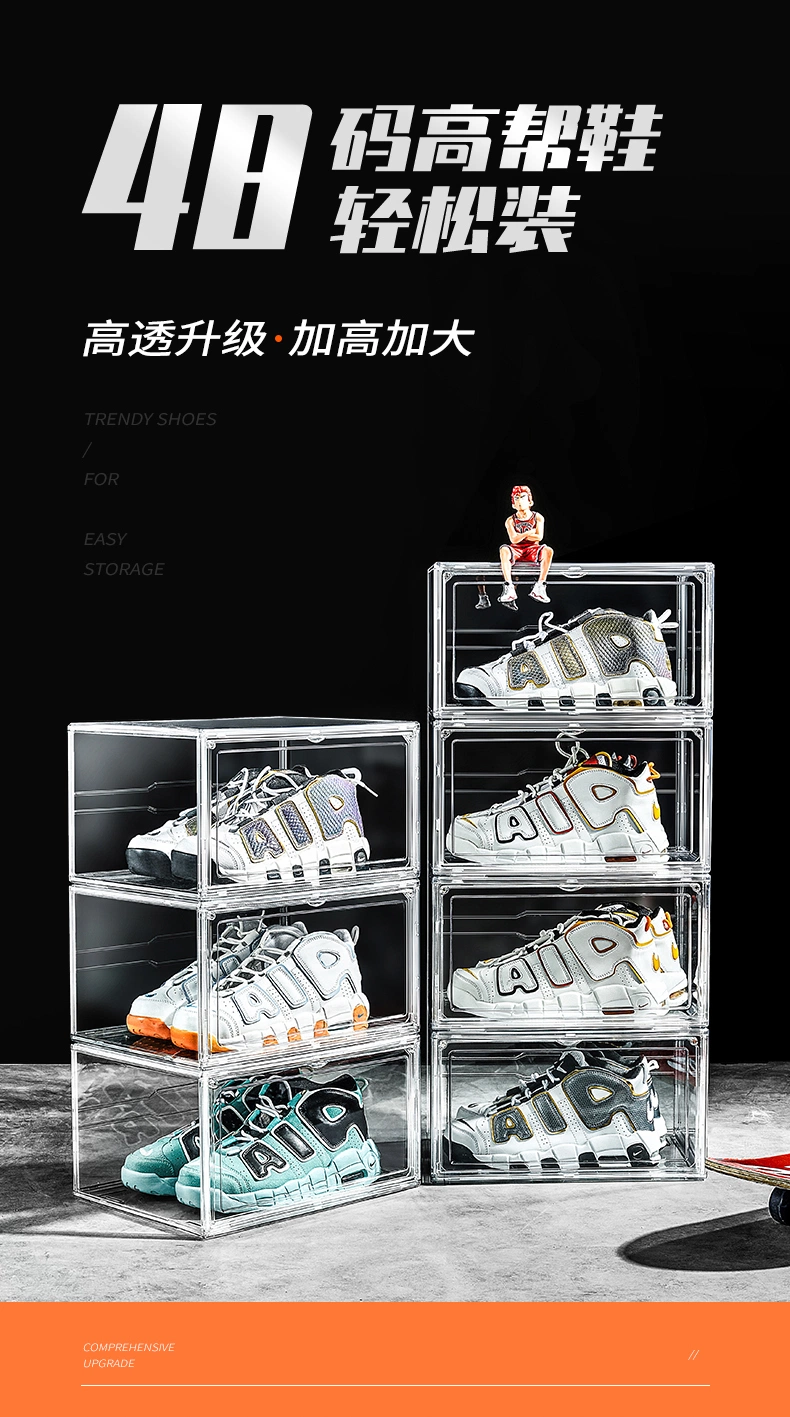 Wholesale Magnetic Clear Hard Acrylic Transparent Plastic Foldable Sneaker Crate Display Shoe Organizer Storage Boxes for Shoes