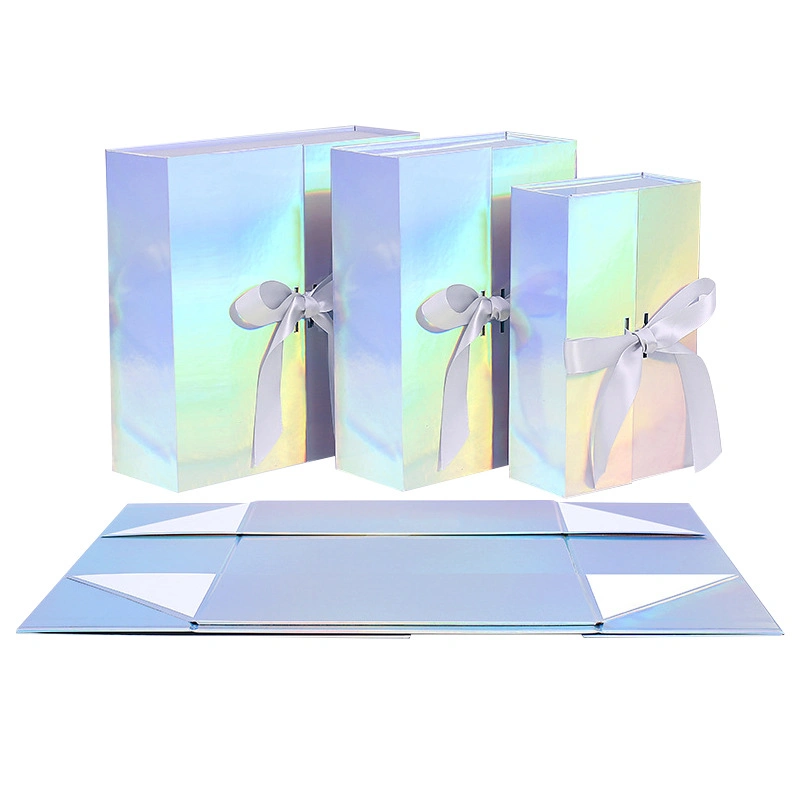 Laser/Holographic Gift Packaging Personalized Custom Paper Gift Boxes with Silk Ribbon