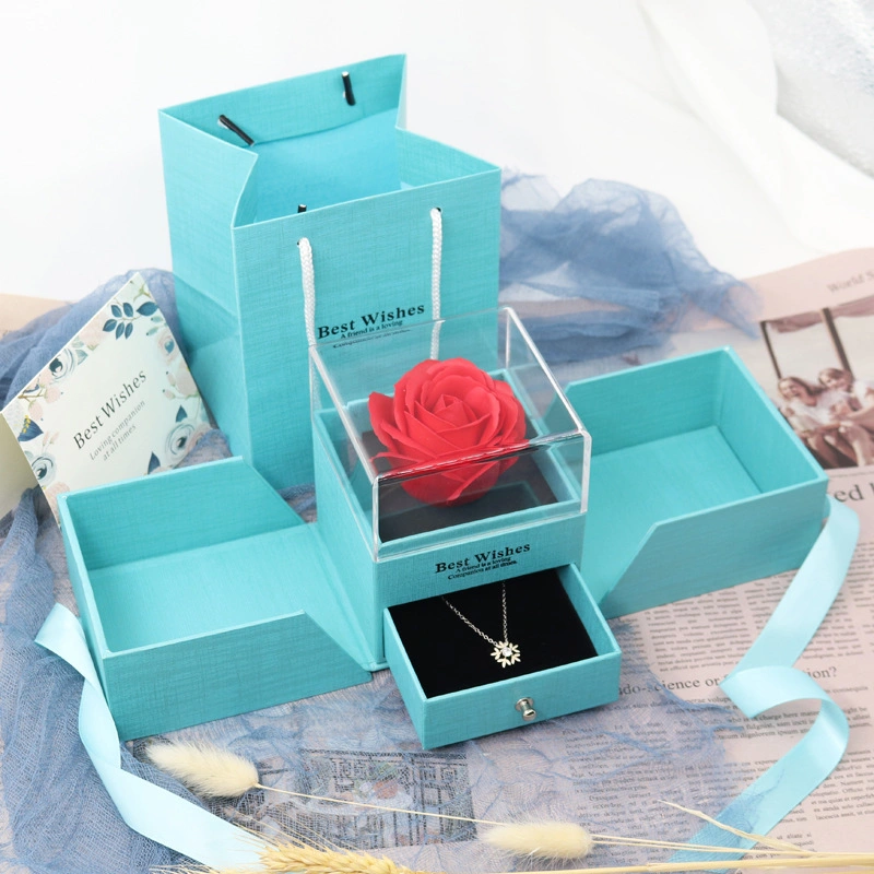 China Wholesale Two Layers Jewelry Flower Drawer Box with Custom Logo Printing, Rose Box Soap Gift Luxury Packaging Gift Box Bracelet Necklace Box