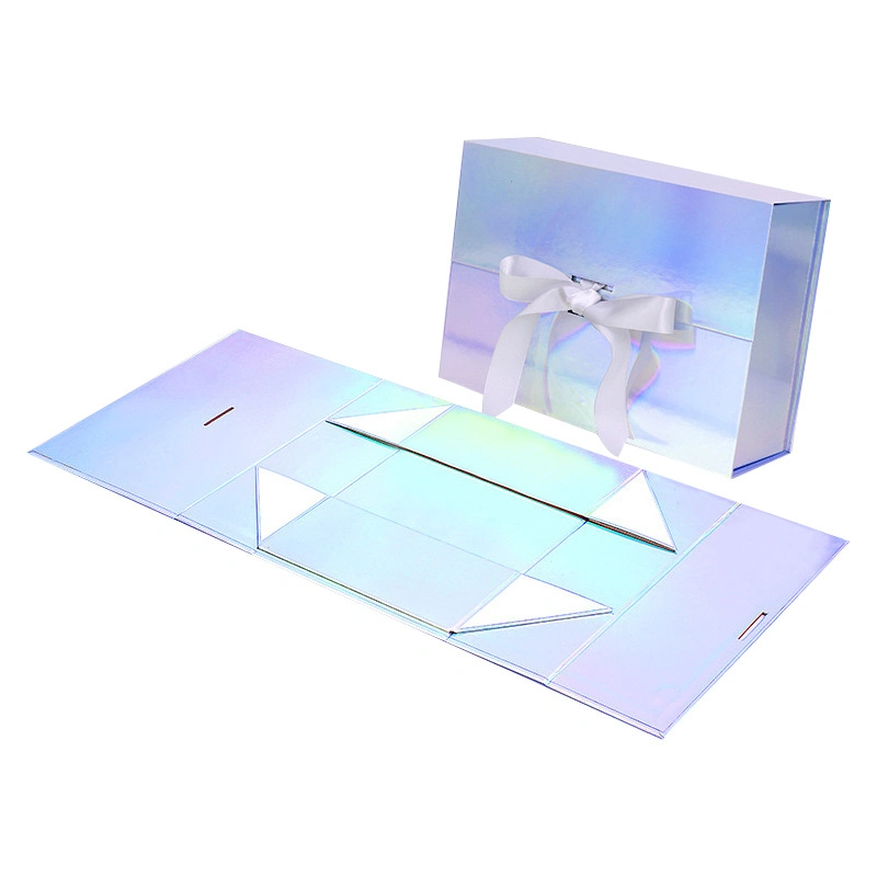 Laser/Holographic Gift Packaging Personalized Custom Paper Gift Boxes with Silk Ribbon