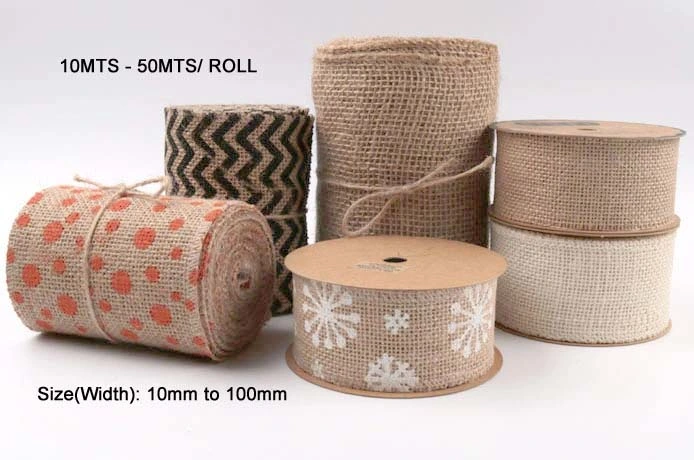 Wholesale Natural Jute Wrapping Strips, Decorative Ribbon, Jute Decorations, Natural Burlap Hessian Fabric Gift Ribbon, Easy to Cut, for DIY Craft, Wedding