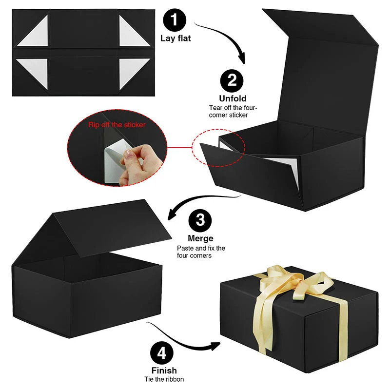 Customized High Quality Package Magnetic Packaging Cardboard Folding Paper Boxes with Ribbon