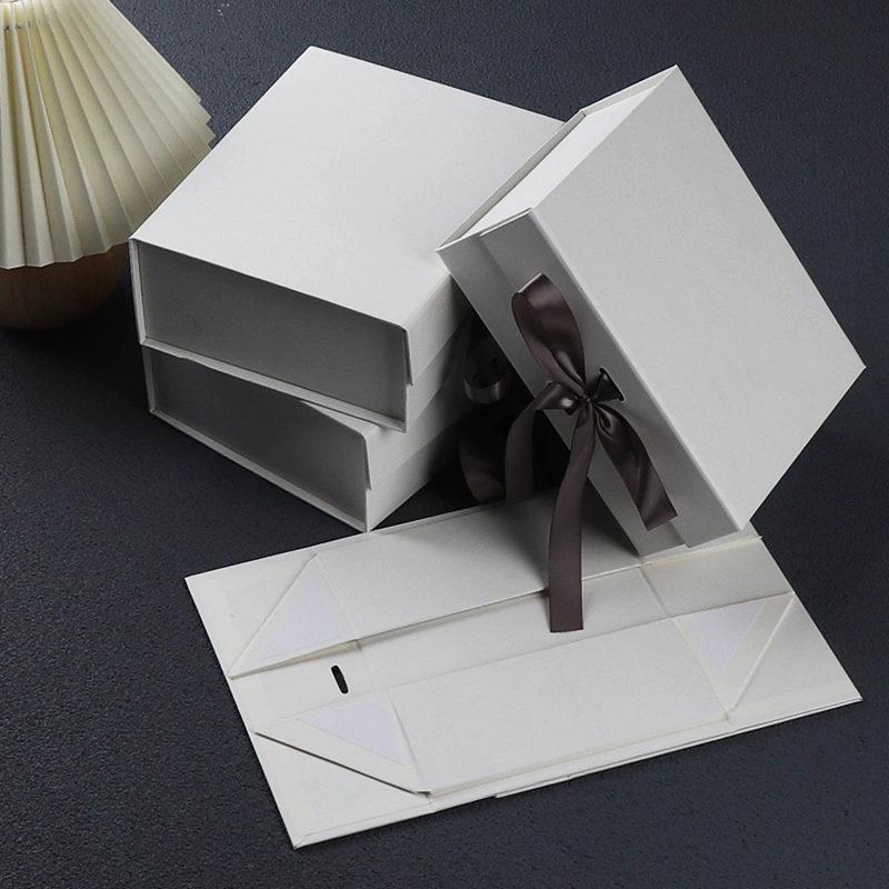 Foldable Rigid Cardboard Cosmetics Makeup Jewelry Clothes Magnetic Paper Gift Packing Box for Watch Wedding Party Christmas Festival Gift Packaging with Ribbon