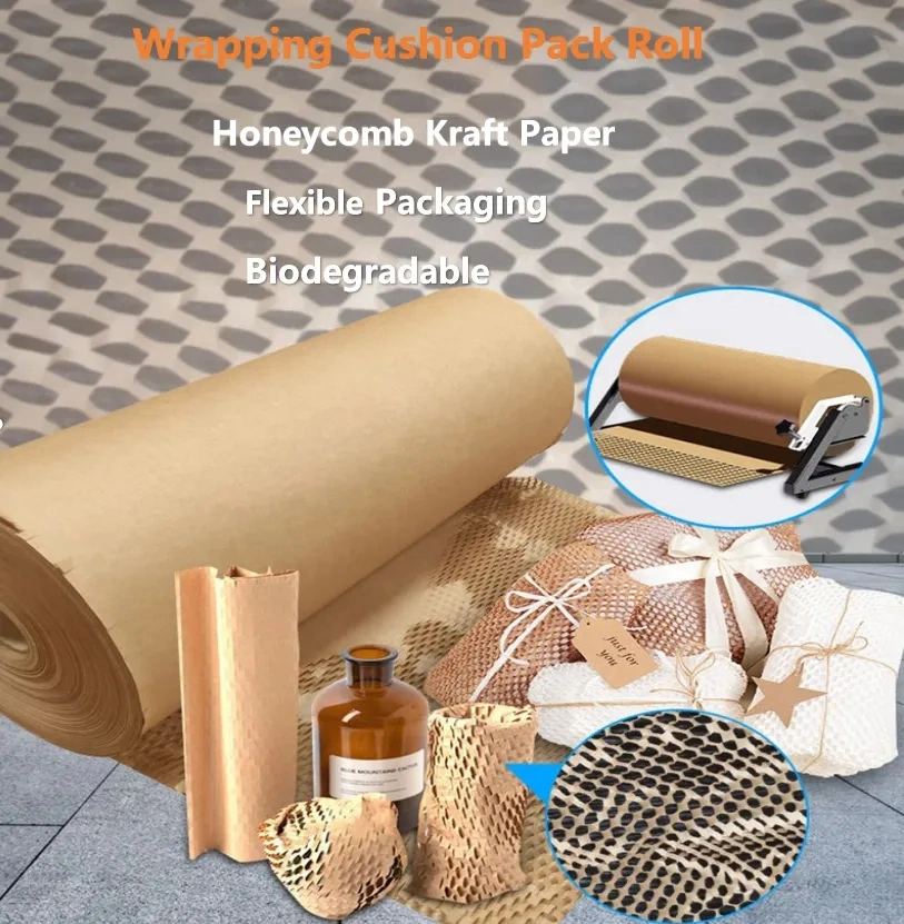 Protective Cushioning Customized Size Filling Buffer Packaging Roll Black White Brown Kraft Wrap Honeycomb Gift Paper