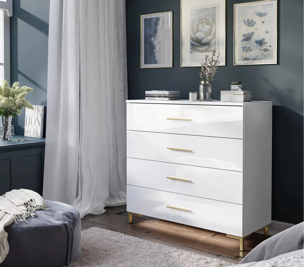 Modern Furniture 4 Drawer Filing Black MDF Wood Gold Handle Bedroom Living Room Storage Cabinets