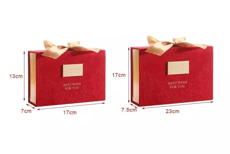 Retro Luxury Invitation Wedding Gift Box Best Wishes for You Velvet Bowknot Book Style Box with Silk Ribbon