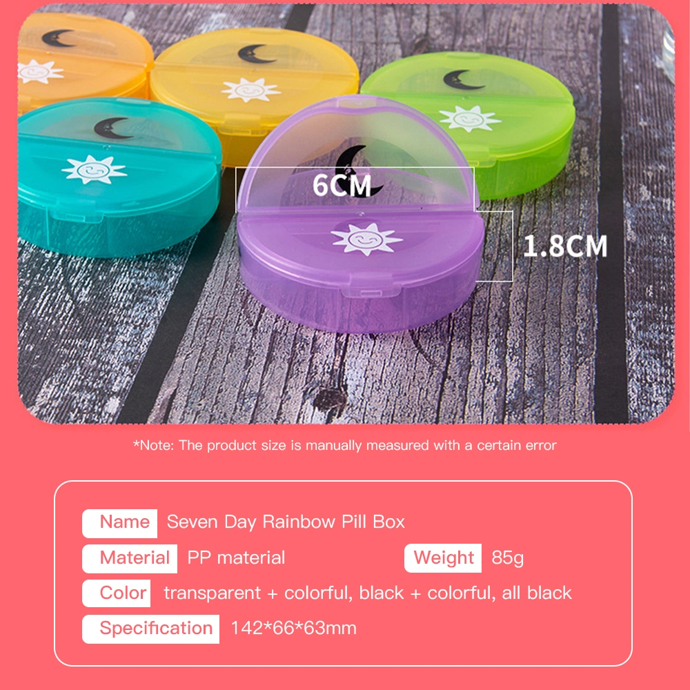 Rainbow 7 Days Pill Box Organizer Plastic Storage Box Container Portable Medicine Pill&prime; S Case Weekly Pillbox Hat for Tablets PP