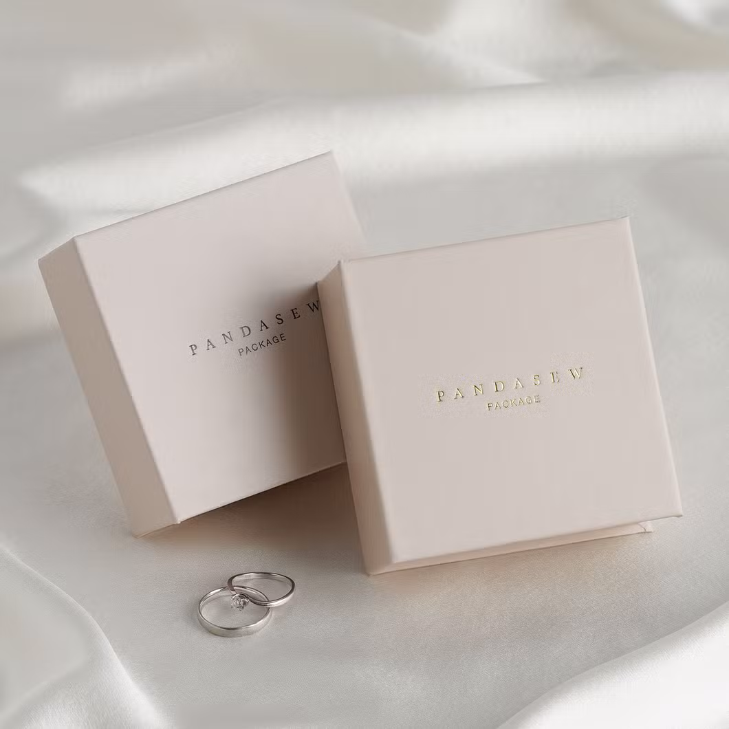 Pandasew Bulk Custom Logo Printed Pink 8X8X3.5cm Book-Style Magnetic Clasp Jewelry Boxes with Flip Lids Sponge Inside