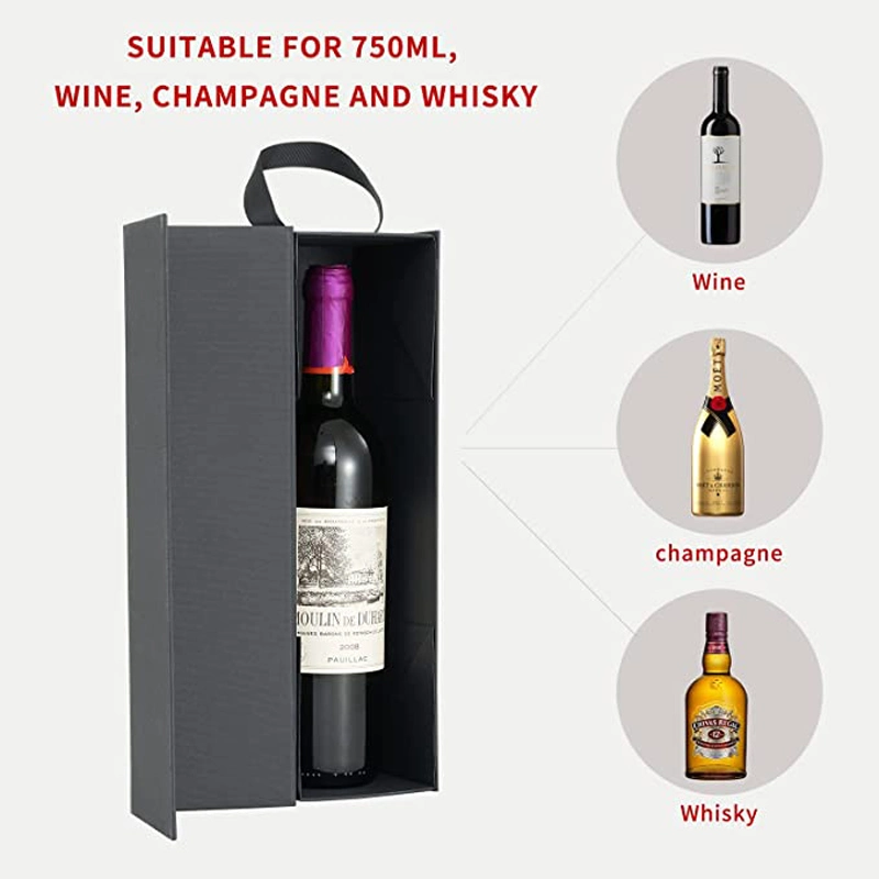 Wine Gift Box, Black Wine Bottle Boxes with Handle for Liquor and Champagne Magnetic Closure Collapsible Gift Box for Party, Wedding, Gift Wrap, Storage