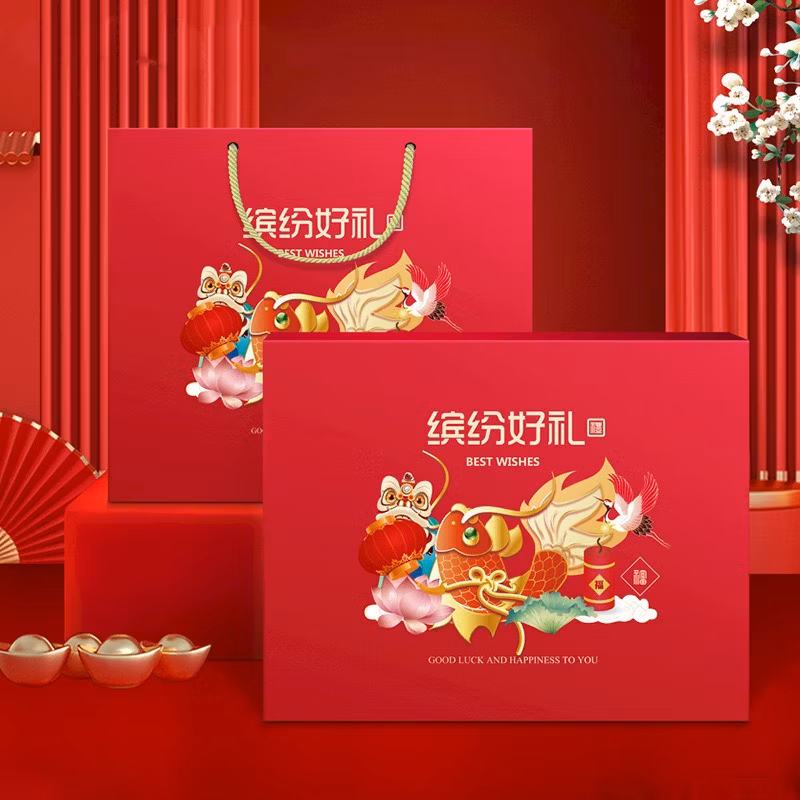 ODM OEM Delicate Seafood and Nuts Large Corrugated Gift Box with Rope Handle Customized Color Size Printed Logo for Nuts, Seafood, Fruits, Pastry, Cosmetics,etc