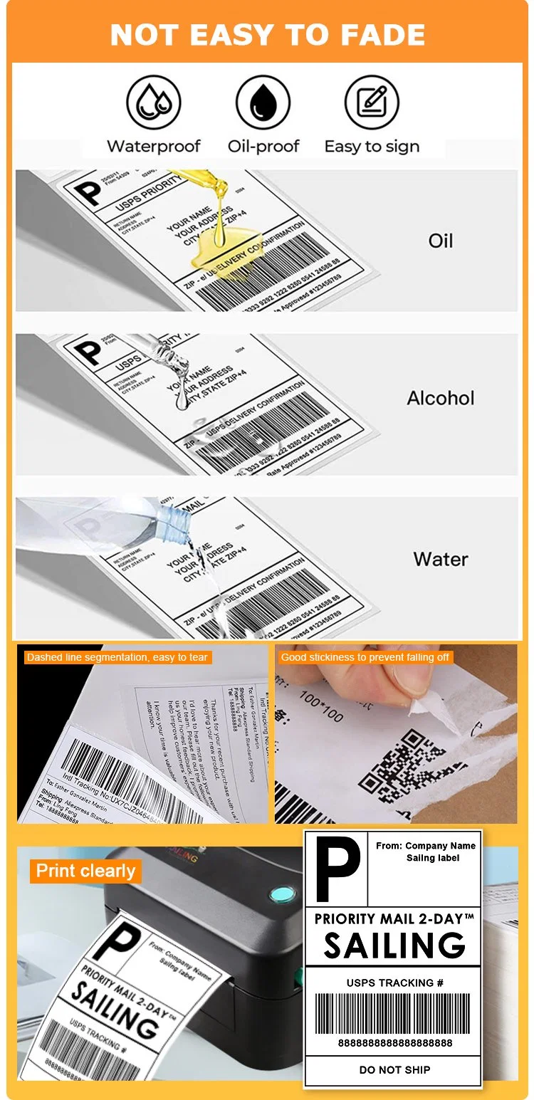 Accept Custom Order and Waterproof Feature Blank Zebra Thermal Sticker Label