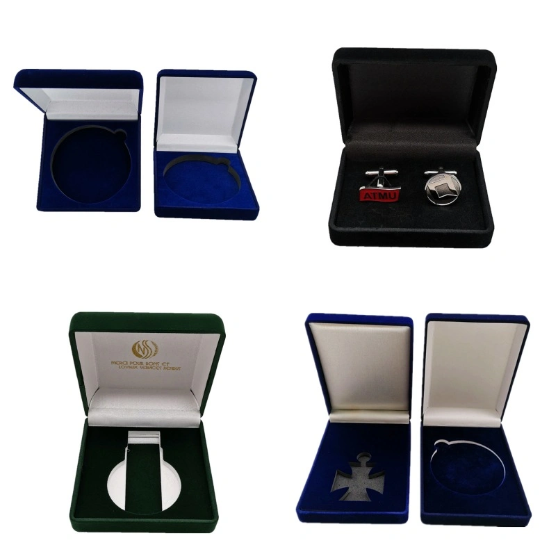 Flip Cover Gold Silver Commemorative Coins Medal Key Chain Velvet Cloth Gold Stamping Iron Box Jewelry Emblem Packaging Storage Coin Medal Gift Boxes